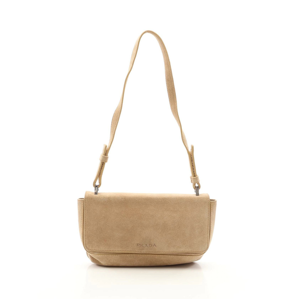 Prada Vela Suede Leather Shoulder Bag Beige Tan